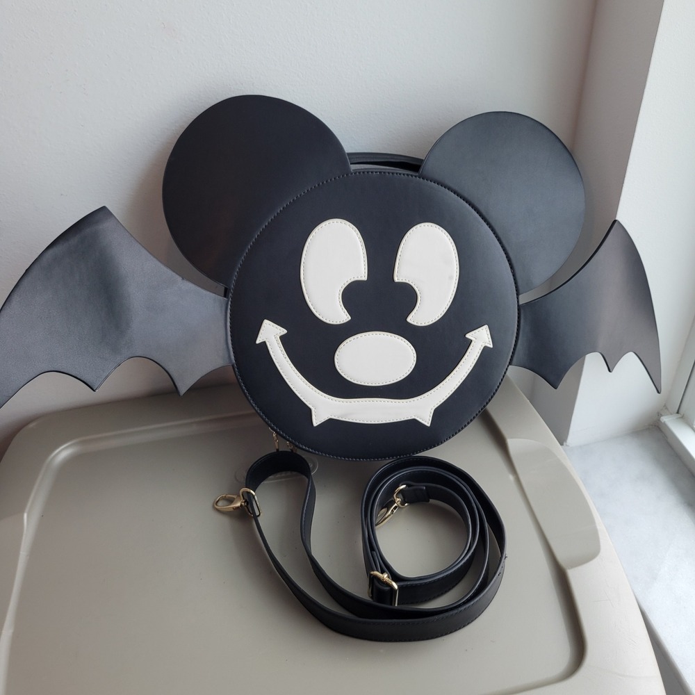 Backstitch Bruja Bat Mouse Crossbody Bag Black Purple Halloween Goth